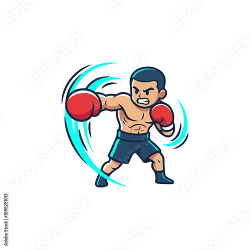 Cartoon man wearing boxing gloves fighting.
