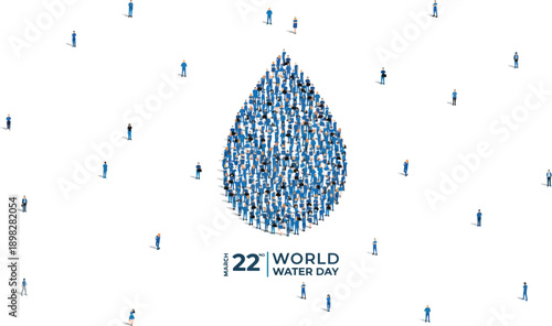 Crowd of People Formed in a Water Drop Shape for World Water Day Awareness Campaign