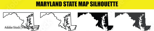 Maryland state map silhouette set different styles includes outline solid and dotted vector illustration for various uses