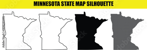 Minnesota state map silhouette set different styles includes outline solid and dotted vector illustration for various uses