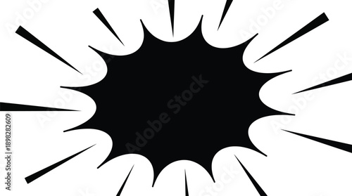 Abstract black explosion burst shape on gray checkered background for comic or graphic design
