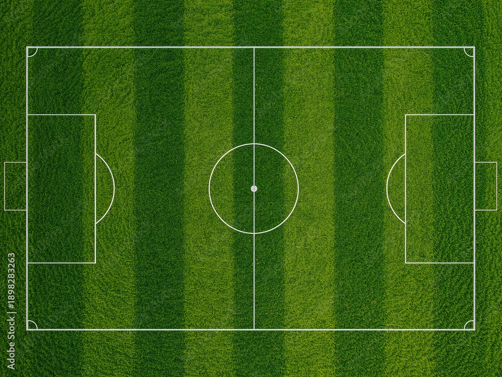 Obraz premium Top Down View of a Soccer Field with Striped Grass Pattern