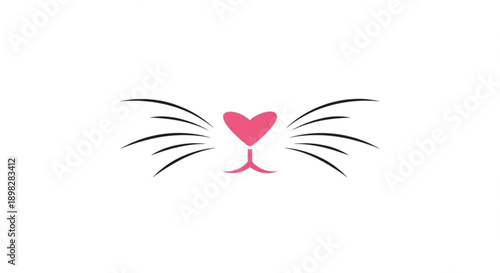 Simple pink heart shaped nose with black whiskers on white background cute cartoon animal face minimalist design element love and affection symbol adorable illustration