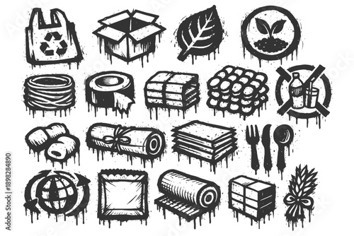 Eco-friendly icons collection: recycling, sustainability, and green living symbols.