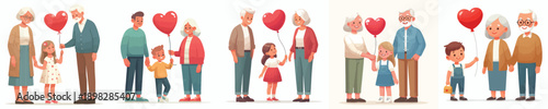 vector of a grandchild giving a valentine love balloon to grandparent