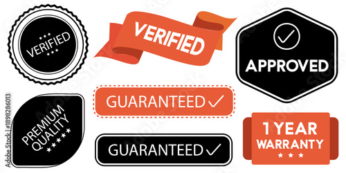 Trust badges and quality seals set, verified approved guaranteed labels