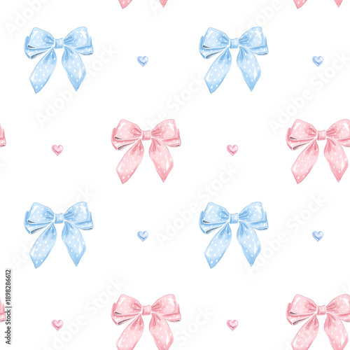 Seamless pattern with bows and hearts