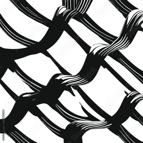 Abstract pattern background combining thick black wave lines arranged in grid-like flow, white background, bold contemporary design 3