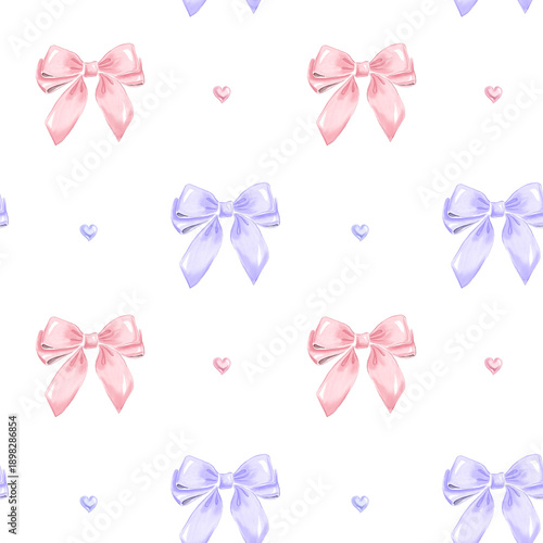 Seamless pattern with bows and hearts