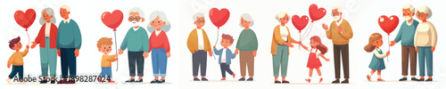 vector of a grandchild giving a valentine love balloon to grandparent