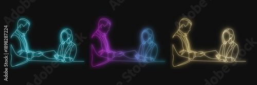 Neon Couple Silhouette Set, Romantic Connection, Intimacy Vector Illustration