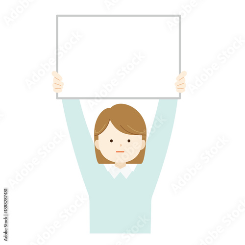 フリップボードを持って説明する女性の上半身イラスト　解説・プレゼン・案内
