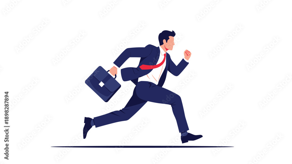 Fototapeta premium Fast running businessman in a suit with a briefcase representing a rush to work or a high speed business race.