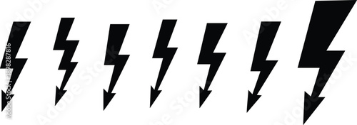 Lightning Bolt Icons Set – Electric Power and Energy Symbols