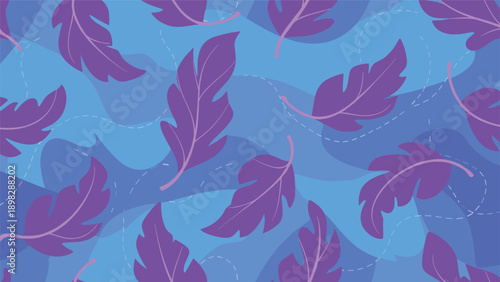 Repeating flat vector design of stylized plumages arranged in a rhythmic layout creating a peaceful and airy atmosphere for backgrounds.