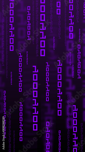 Purple Binary Code Background with Digital Data Stream and Cyber Matrix Effect