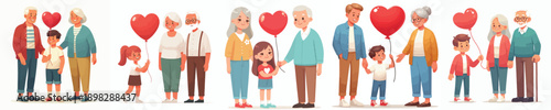vector of a grandchild giving a valentine love balloon to grandparent