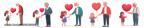 vector of a grandchild giving a valentine love balloon to grandfather