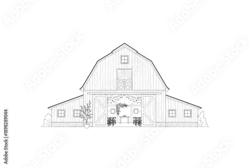Vector illustration of a rustic barn with horse, farmhouse or ranch building, isolated on transparent background, png