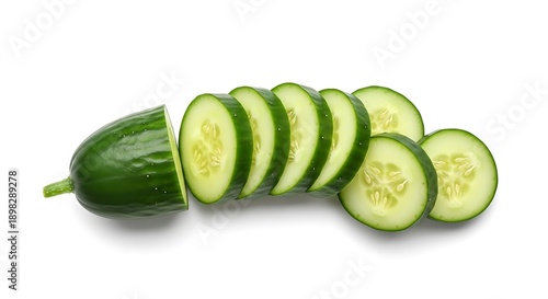 Sliced Green Cucumber on White Background for Healthy Eating