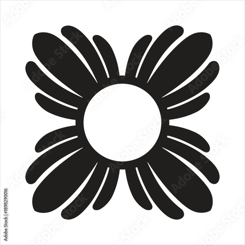 Black and white floral ornament with circular center Vector