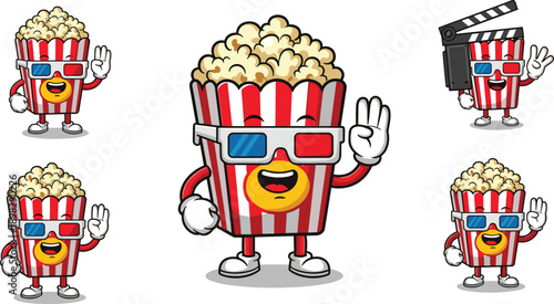 Popcorn Character 3D Glasses Cinema Movie Entertainment Gestures 3d glasses