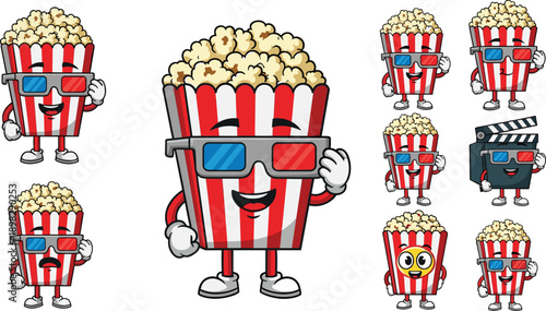 Popcorn Character 3D Glasses Cinema Movie Expressions Emotions 3d glasses