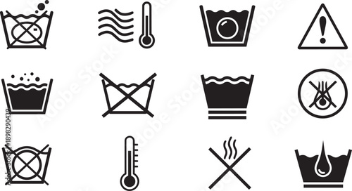 Laundry care symbols, icons, and signs, vector set, for labeling or instructions, Isolated on transparent background, png