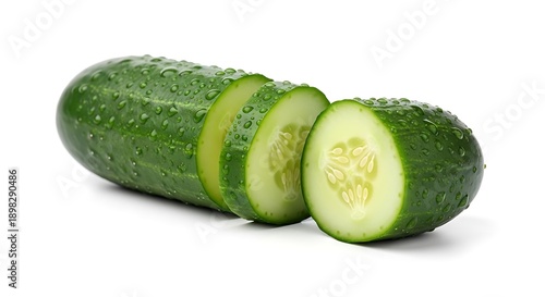Fresh Green Cucumber Sliced on White Background