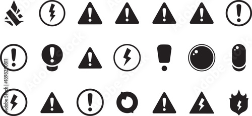 Warning signs and symbols set, hazard icons, danger symbols, alert signs, exclamation marks, vector illustration for design or website