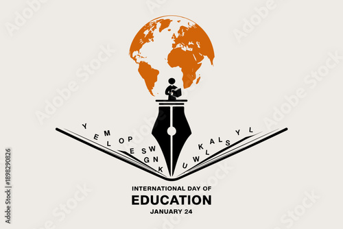 International Day of Education logo with globe and fountain pen on book