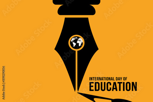 International Day of Education pen nib with globe on orange background