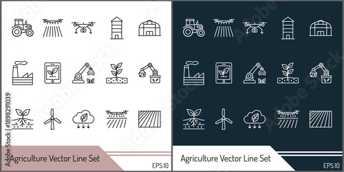 Agriculture Vector Line Icon Set for Farming Smart Agriculture and Agribusiness