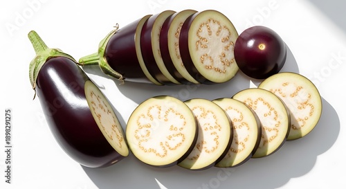 Sliced Eggplant on White Background with Shadows