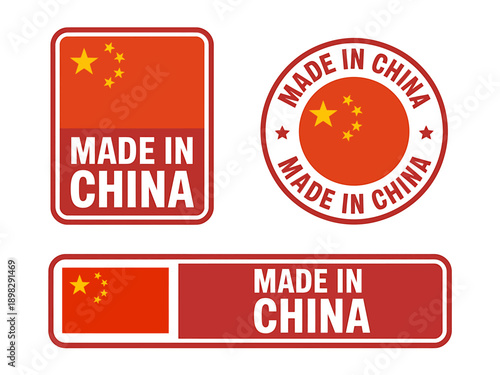 Made in China stamps and seals with flag symbols  various shapes and designs