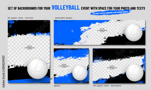 Collection of Dynamic Volleyball Event Backgrounds Design Templates