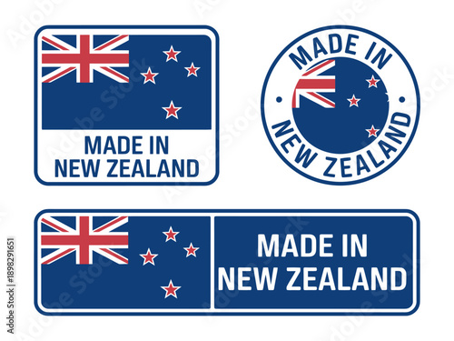 New Zealand product labels with flag designs for export goods  Made in New Zealand