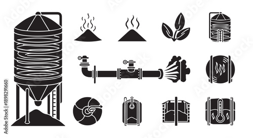 Industrial icons for business and technology concepts
