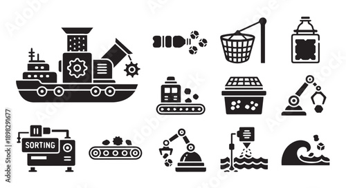 Industrial icons for business and manufacturing concepts