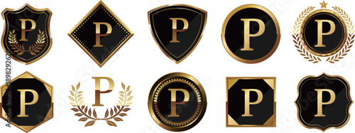 高級感のあるポイントマークのアイコン10種セット　ブラック＆ゴールド