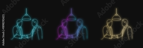 Neon Rocket Ship Icons Set