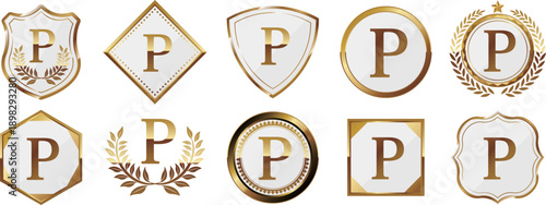 高級感のあるポイントマークのアイコン10種セット　ホワイト＆ゴールド