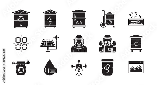 Smart beekeeping technology and modern apiculture icons
