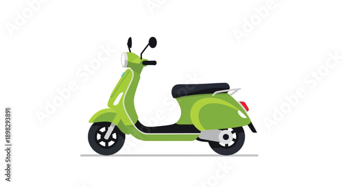 Two green electric scooters depicted in side and angled views