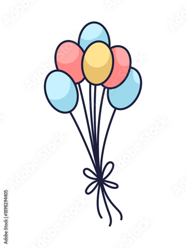 Cute bunch of balloons. Illustration for children clothing design, gender parties, baby shower cards and invitations. Outline vector