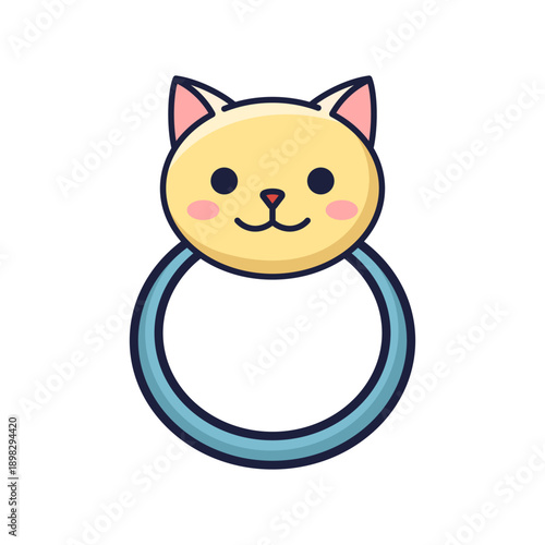 Cute kawaii hair elastic with a cat head. Baby rattle. Illustration for children clothing design, gender parties, baby shower cards and invitations. Outline cat character, vector isolated