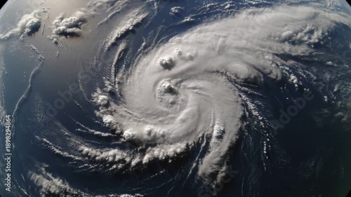 Hurricane from Space Satellite View of Swirling Storm Clouds over Ocean