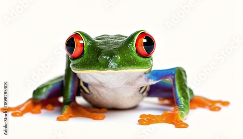 Vibrant Red-Eyed Tree Frog on White Background
