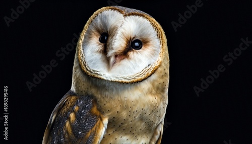 Intense Gaze of a Majestic Barn Owl on Black Background