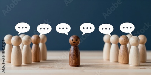 Social Exclusion Concept with Wooden Figures, Communication Barriers, and Minority Group Facing Challenges